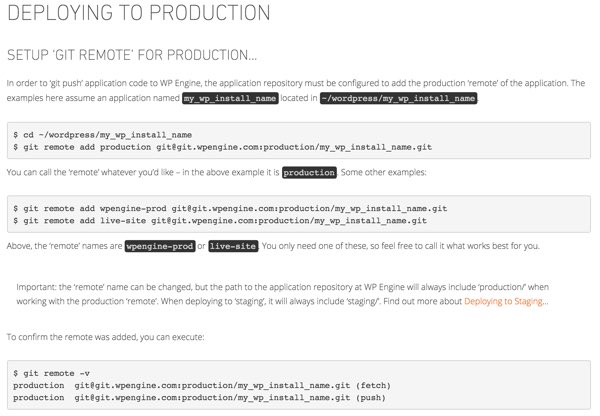 WP Engine Set up your Git Remote Configuration